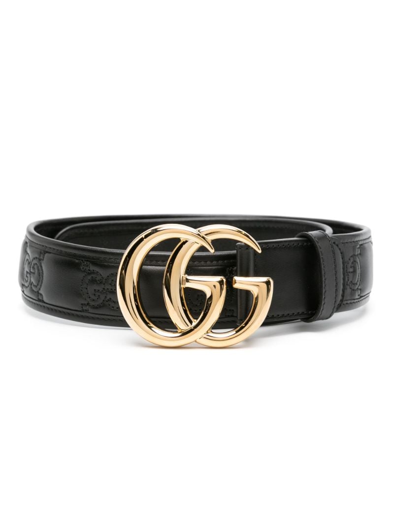 Black Gg Debossed Logo Leather Belt