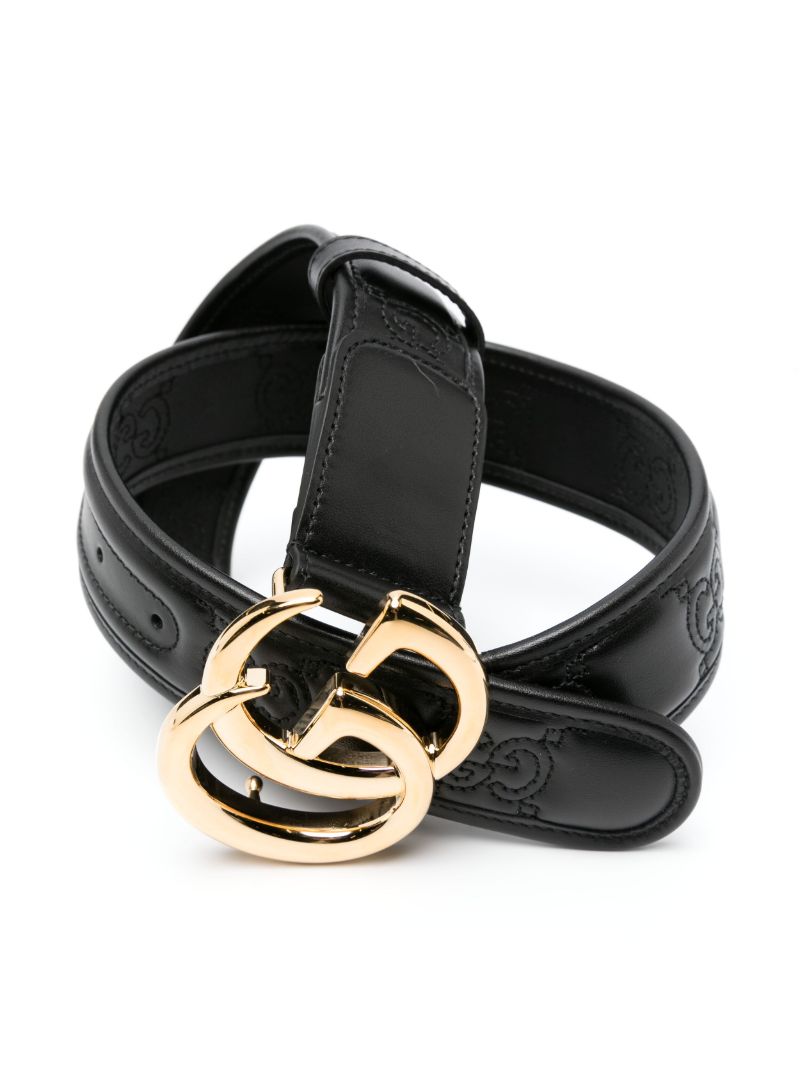 Black Gg Debossed Logo Leather Belt