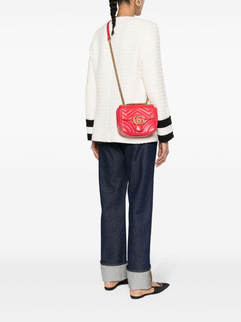 Red Gg Marmont Mini Leather Shoulder Bag