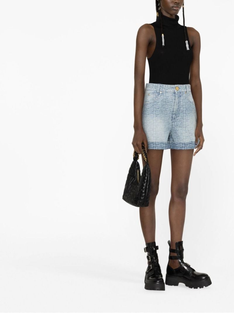 Blue Monogram Print Denim Shorts