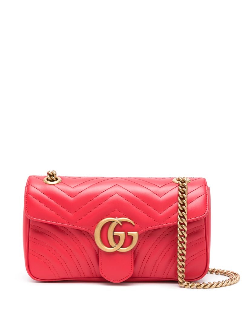 Red Gg Marmont Small Leather Shoulder Bag