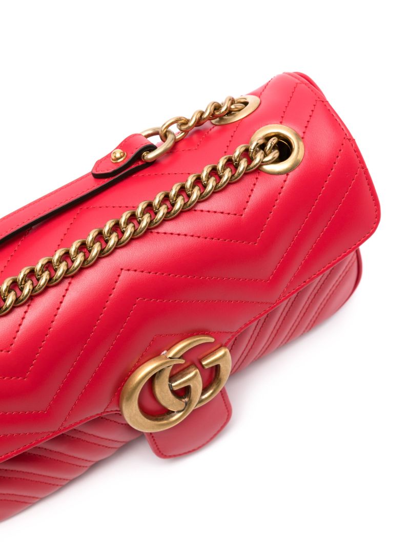 Red Gg Marmont Small Leather Shoulder Bag