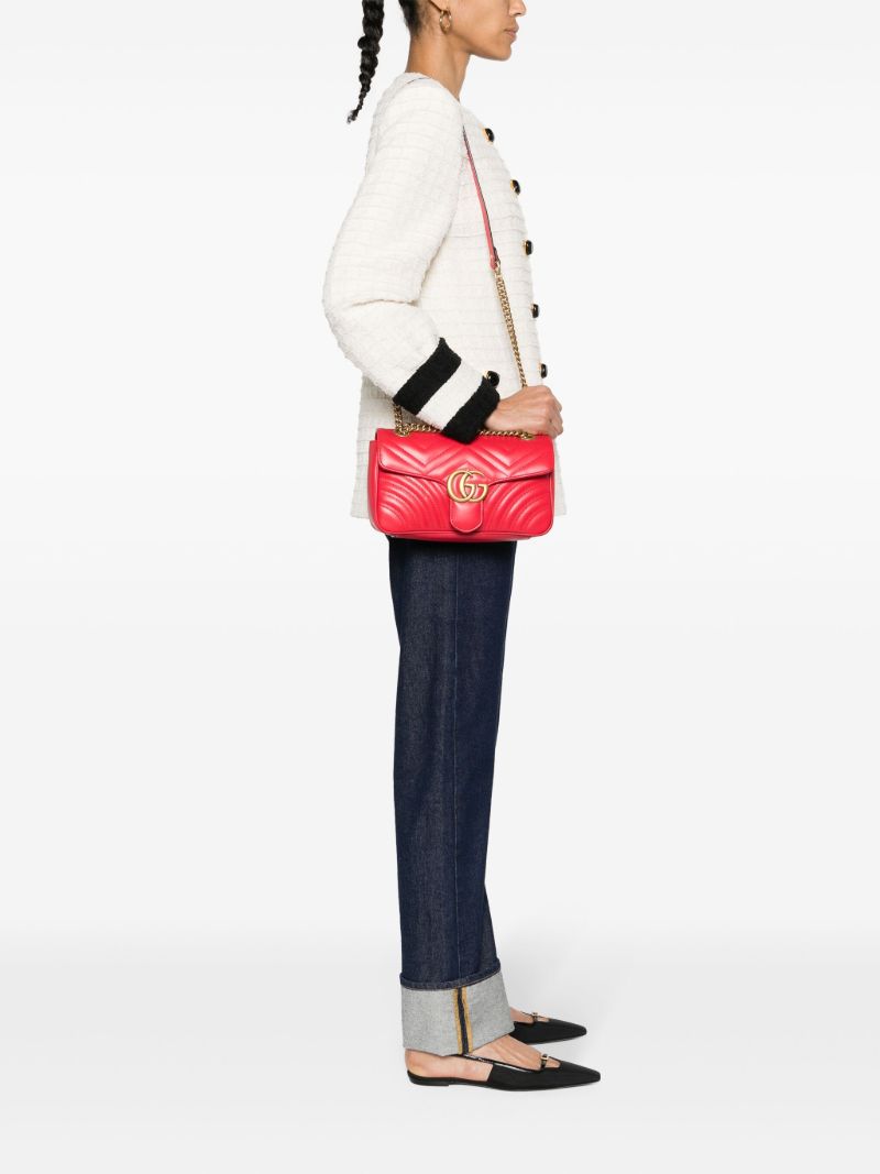 Red Gg Marmont Small Leather Shoulder Bag