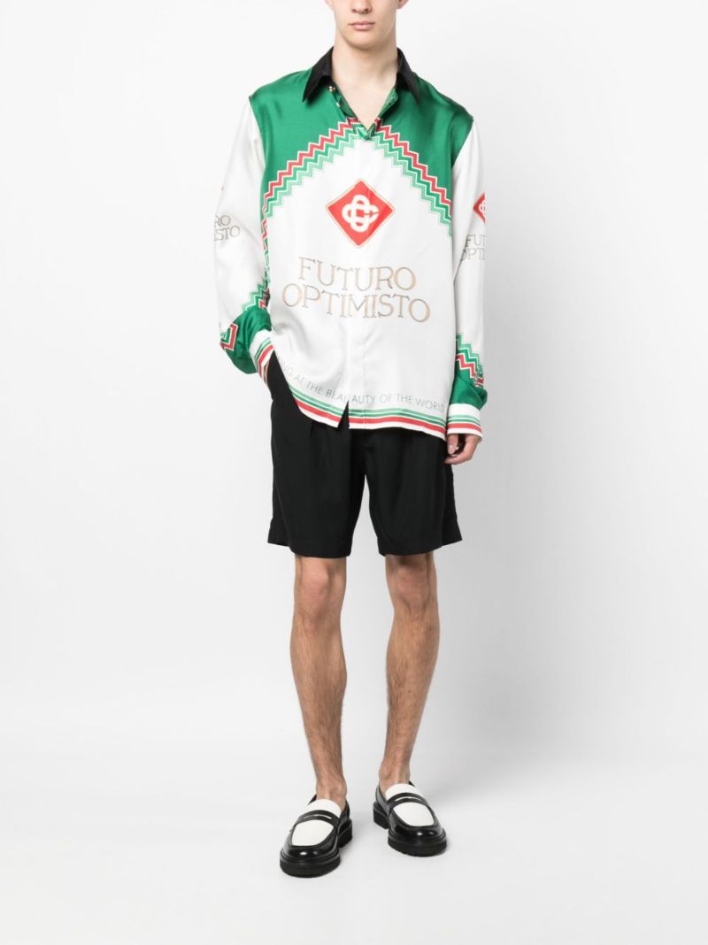 White Futuro Optimisto-print Silk Shirt