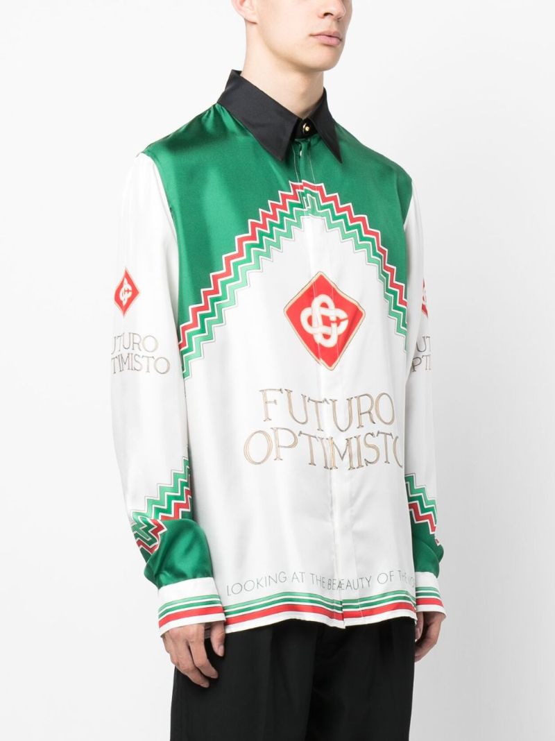 White Futuro Optimisto-print Silk Shirt