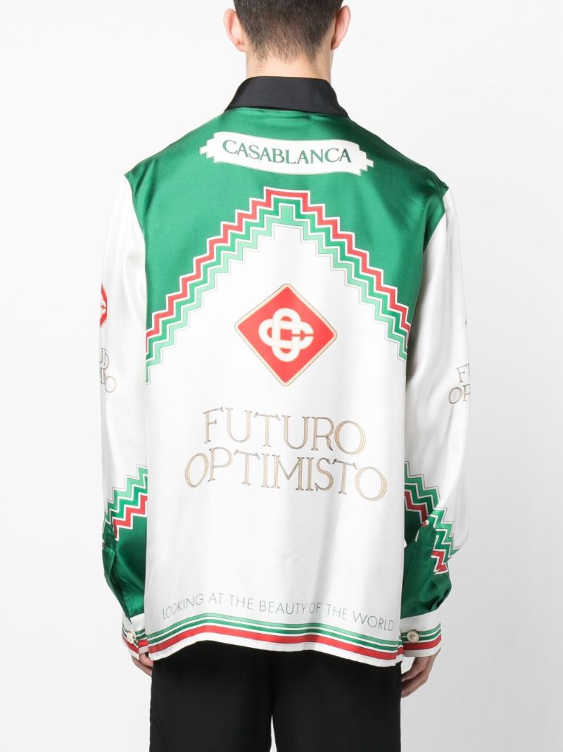 White Futuro Optimisto-print Silk Shirt