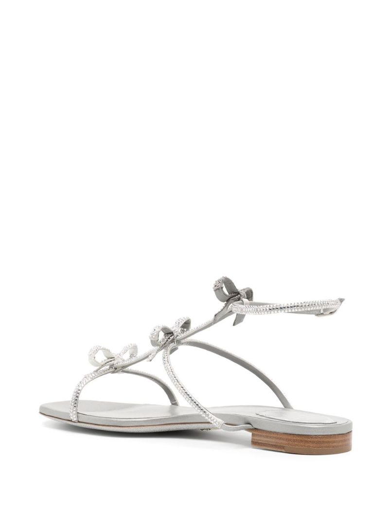 Silver Crystal-embellished Bow Leather Sandals