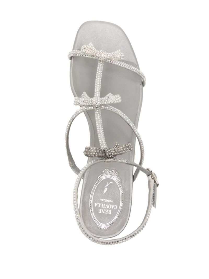Silver Crystal-embellished Bow Leather Sandals