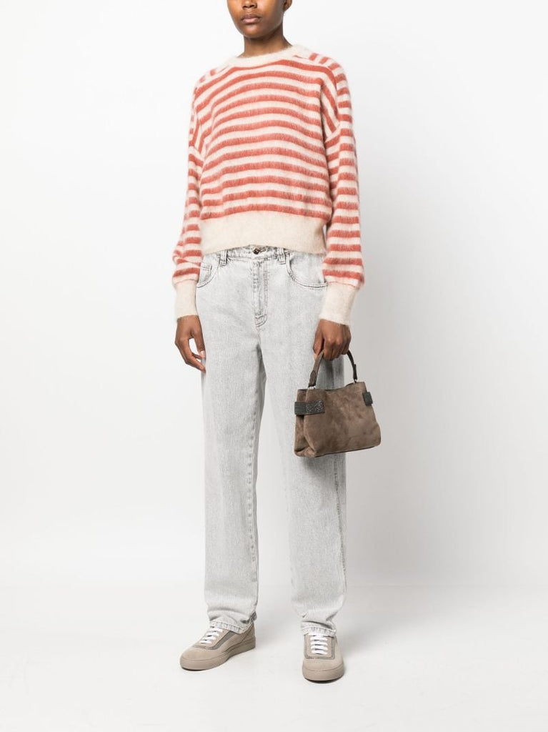 Brown Monili-embellished Suede Shoulder Bag