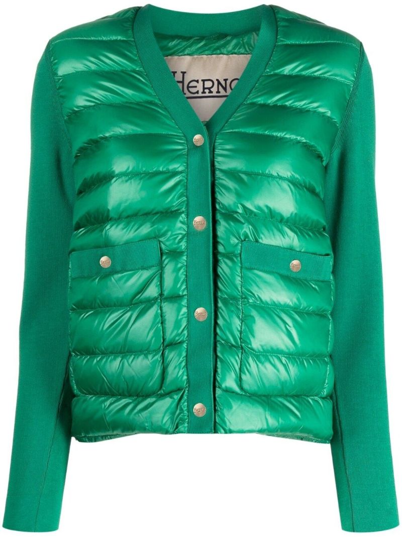 Green Down Filled Cotton Cardigan