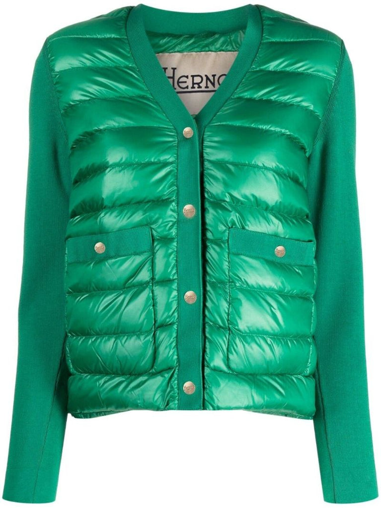 Green Down Filled Cotton Cardigan