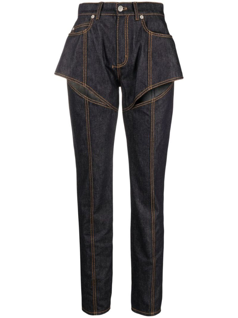 Blue Slashed Tapered Jeans