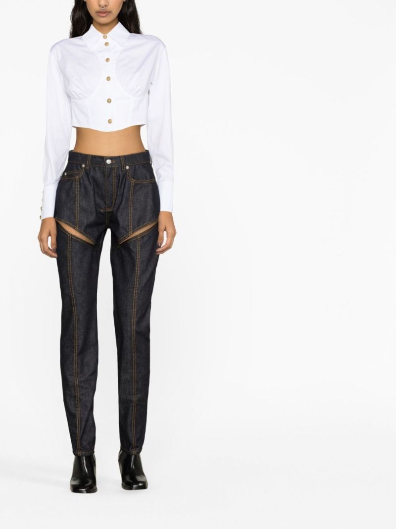 Blue Slashed Tapered Jeans