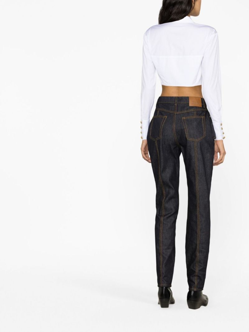 Blue Slashed Tapered Jeans