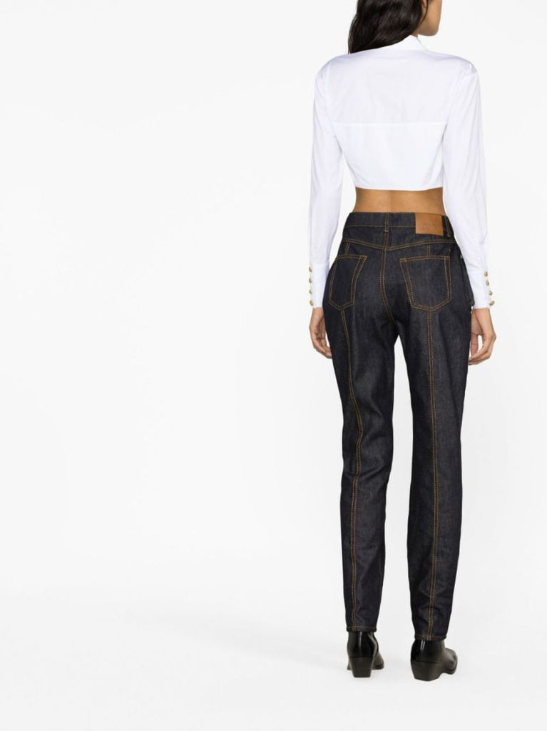 Blue Slashed Tapered Jeans
