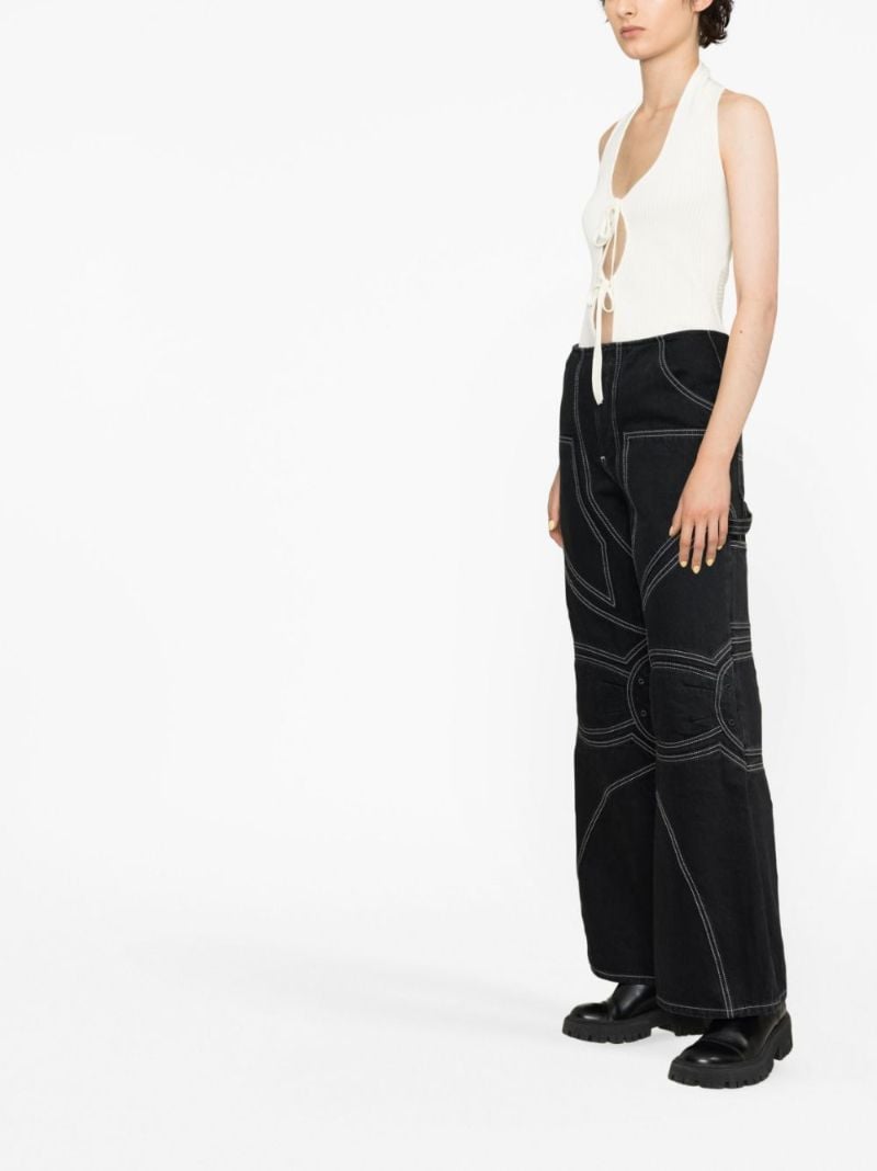 Black Contrast-stitch Wide-leg Jeans