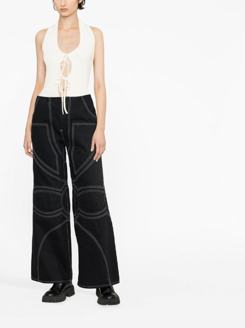 Black Contrast-stitch Wide-leg Jeans