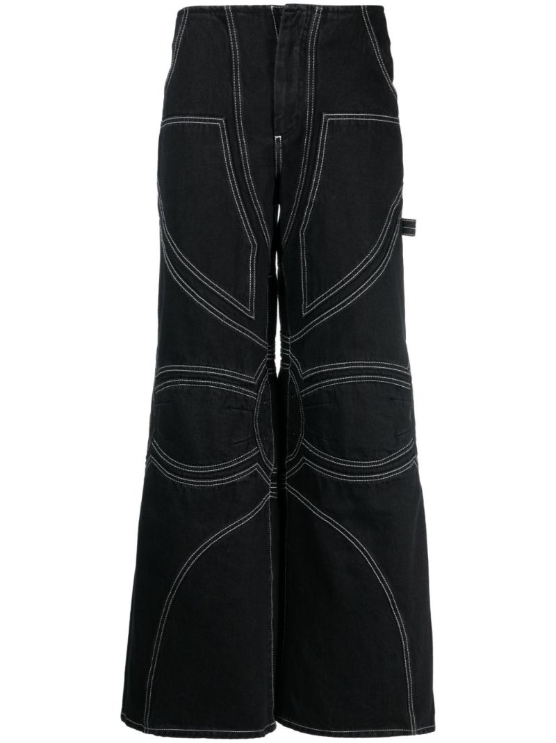 Black Contrast-stitch Wide-leg Jeans