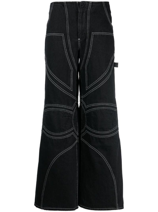 Black Contrast-stitch Wide-leg Jeans