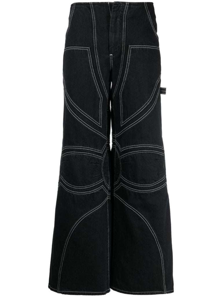 Black Contrast-stitch Wide-leg Jeans