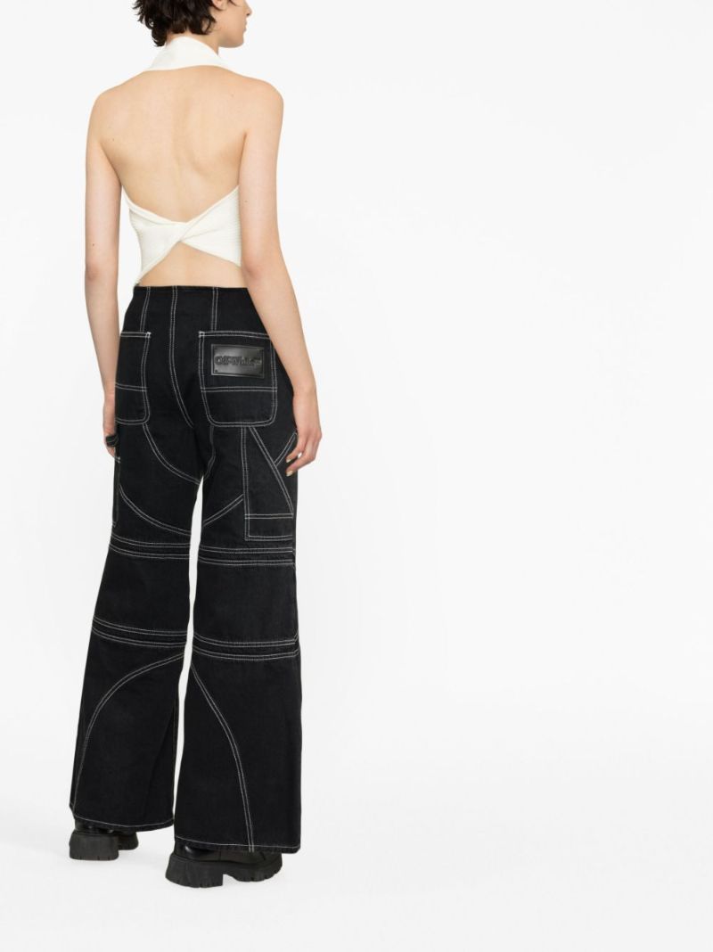 Black Contrast-stitch Wide-leg Jeans