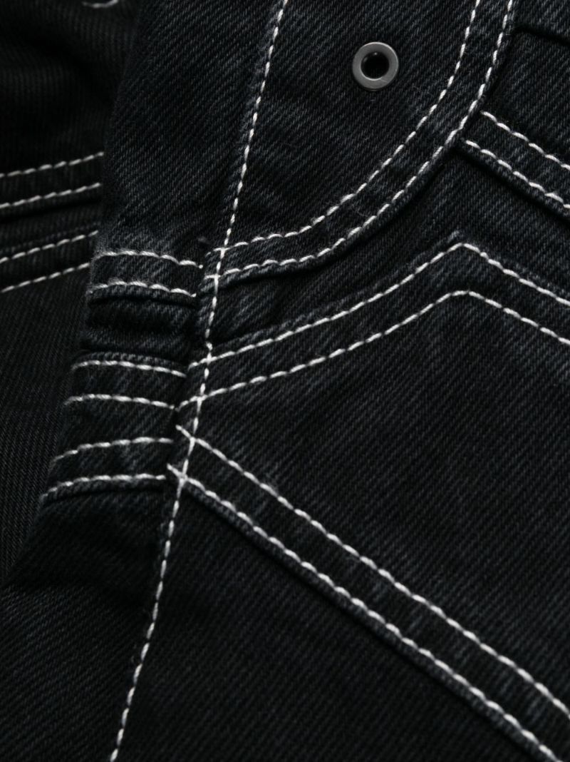 Black Contrast-stitch Wide-leg Jeans