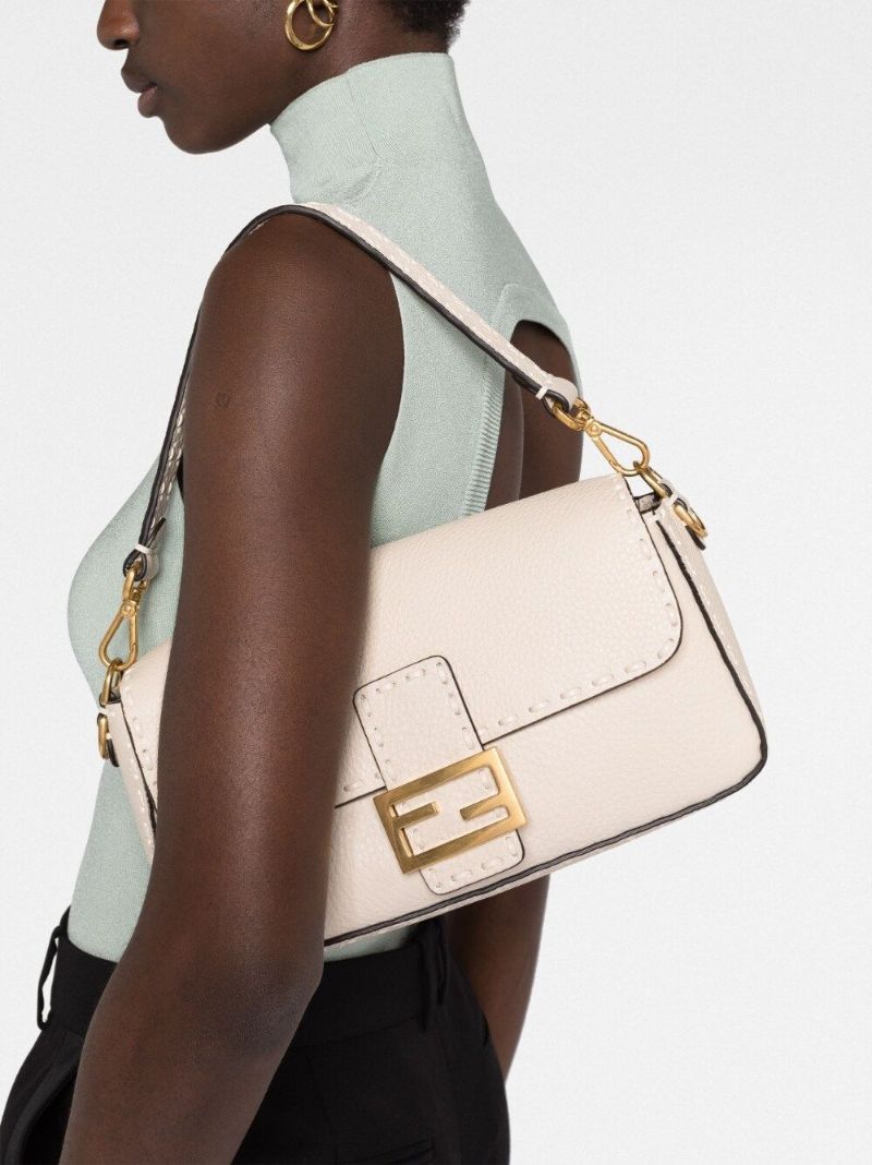 Neutral Baguette Medium Leather Shoulder Bag