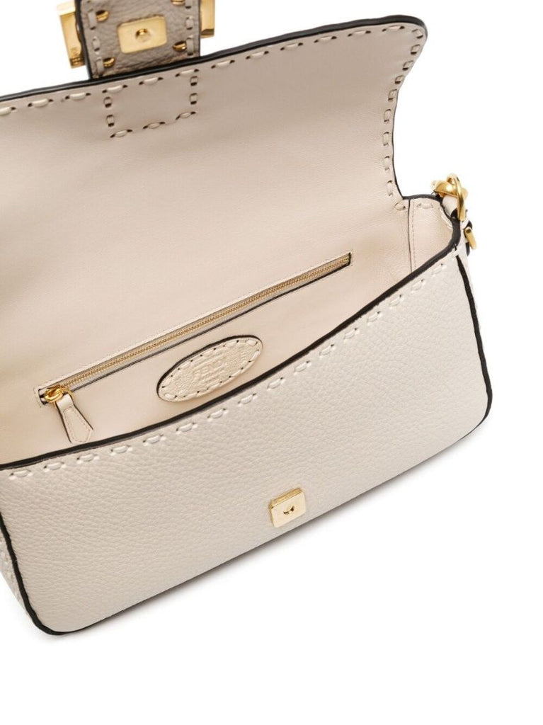 Neutral Baguette Medium Leather Shoulder Bag