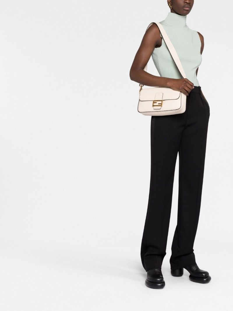 Neutral Baguette Medium Leather Shoulder Bag