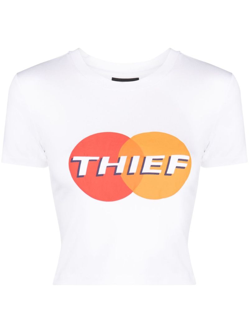 White Graphic Print Cropped T-shirt