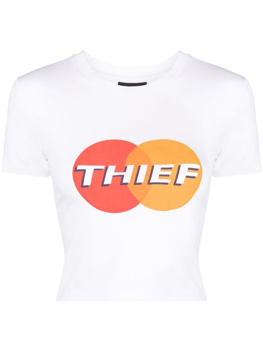 White Graphic Print Cropped T-shirt