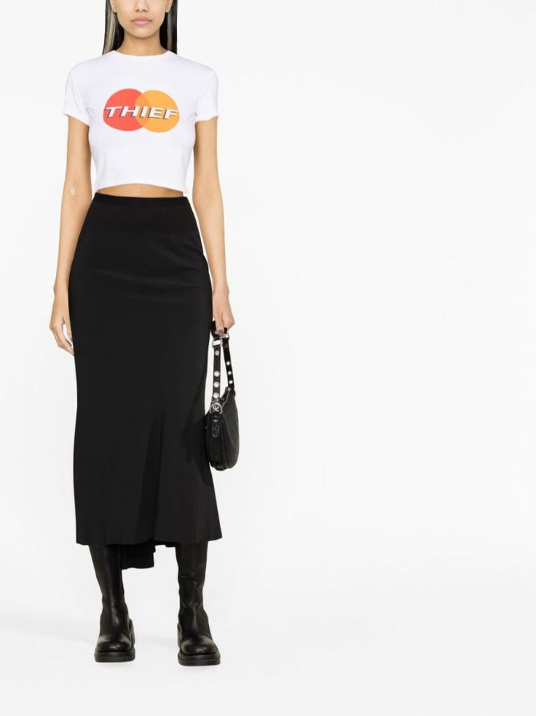 White Graphic Print Cropped T-shirt
