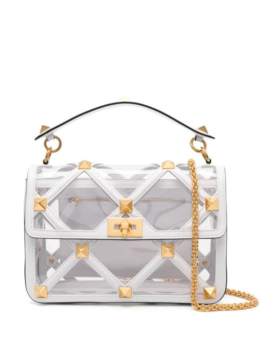 White Roman Stud Small Leather Shoulder Bag