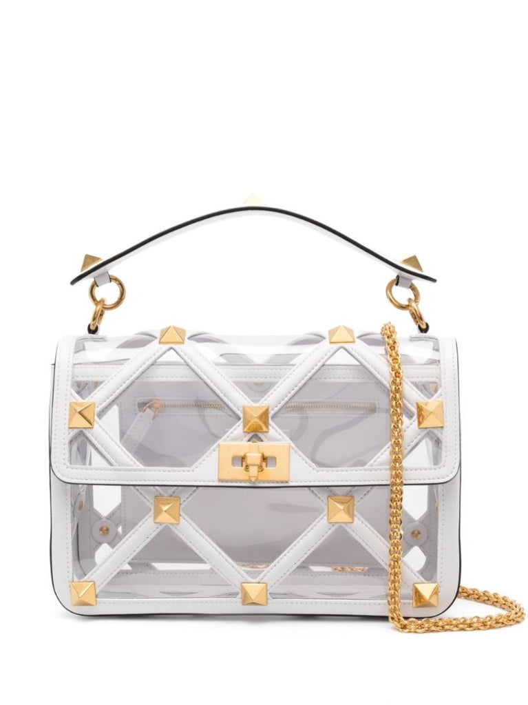 White Roman Stud Small Leather Shoulder Bag