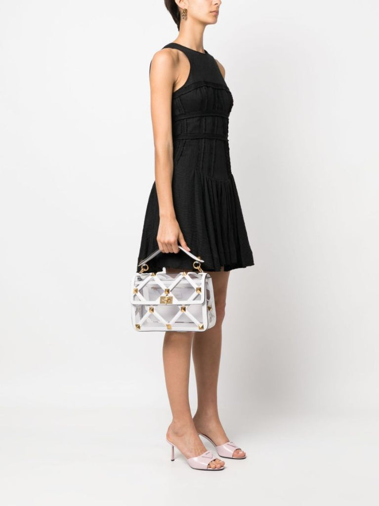 White Roman Stud Small Leather Shoulder Bag