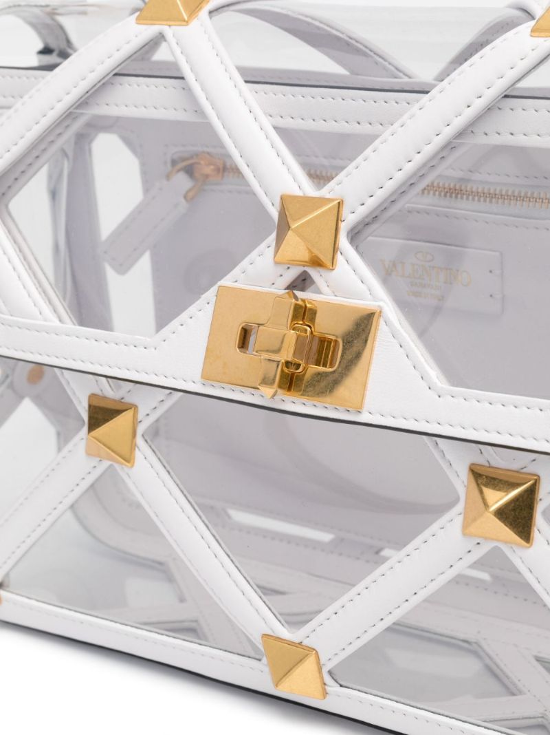 White Roman Stud Small Leather Shoulder Bag