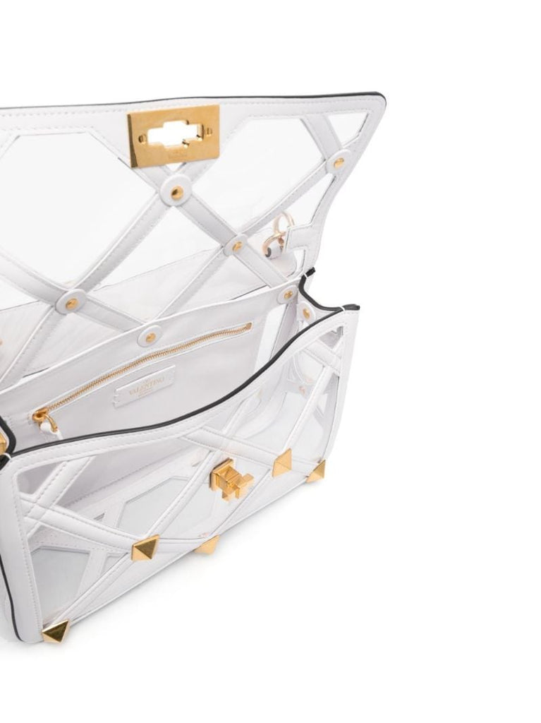 White Roman Stud Small Leather Shoulder Bag