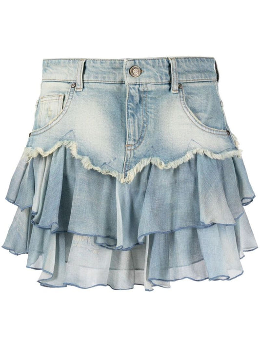 Blue Ruffled Denim Mini Skirt