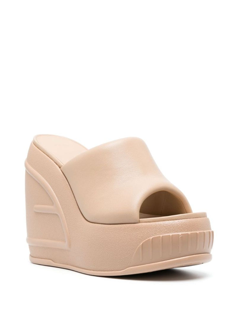 Neutral Logo-debossing Leather 145 Wedge Mules