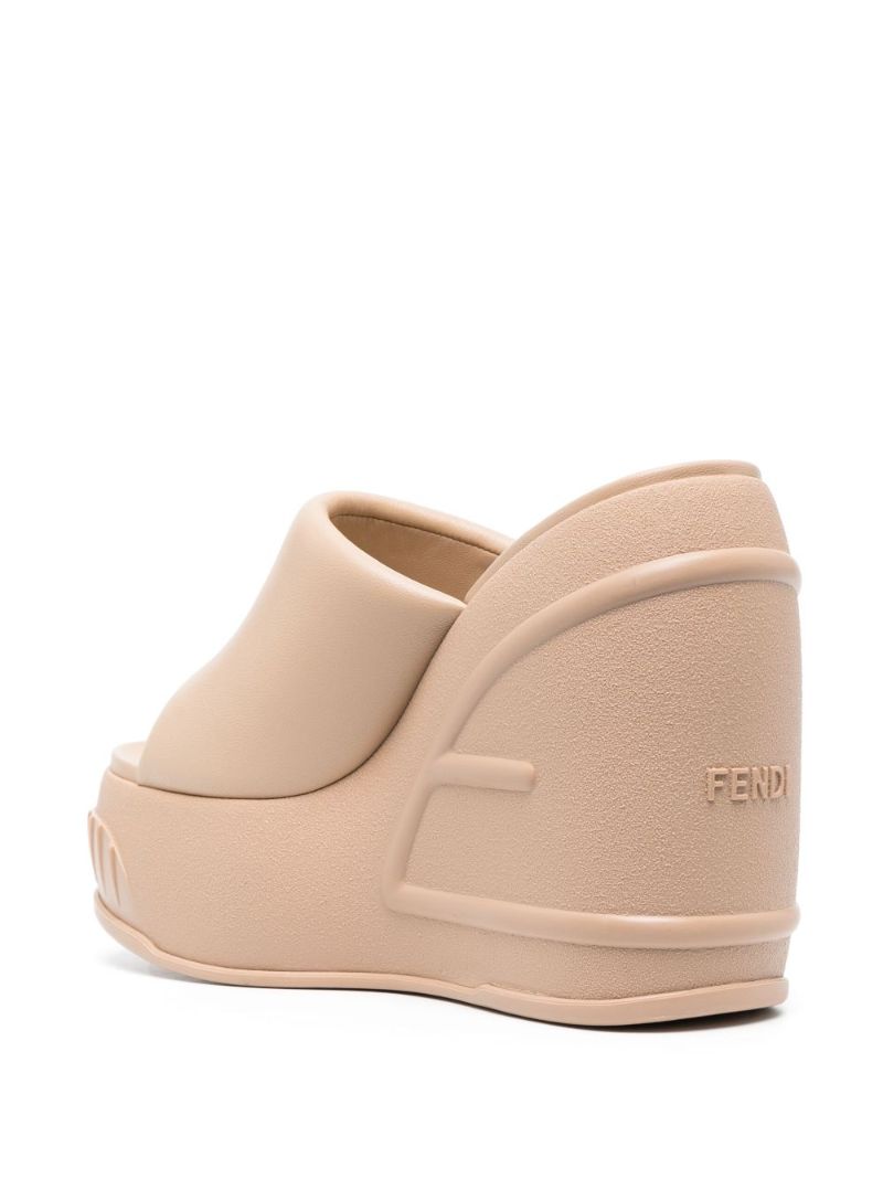 Neutral Logo-debossing Leather 145 Wedge Mules