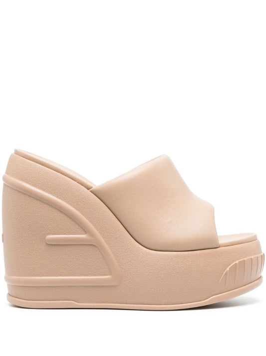 Neutral Logo-debossing Leather 145 Wedge Mules