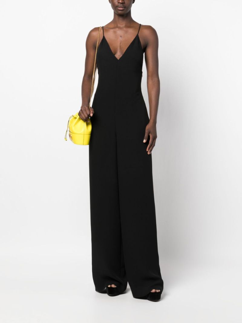 Black V-neck Sleeveless Silk Jumpsuit