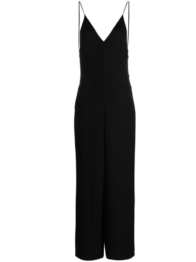 Black V-neck Sleeveless Silk Jumpsuit