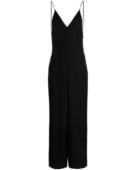 Black V-neck Sleeveless Silk Jumpsuit