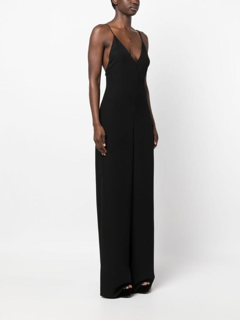 Black V-neck Sleeveless Silk Jumpsuit