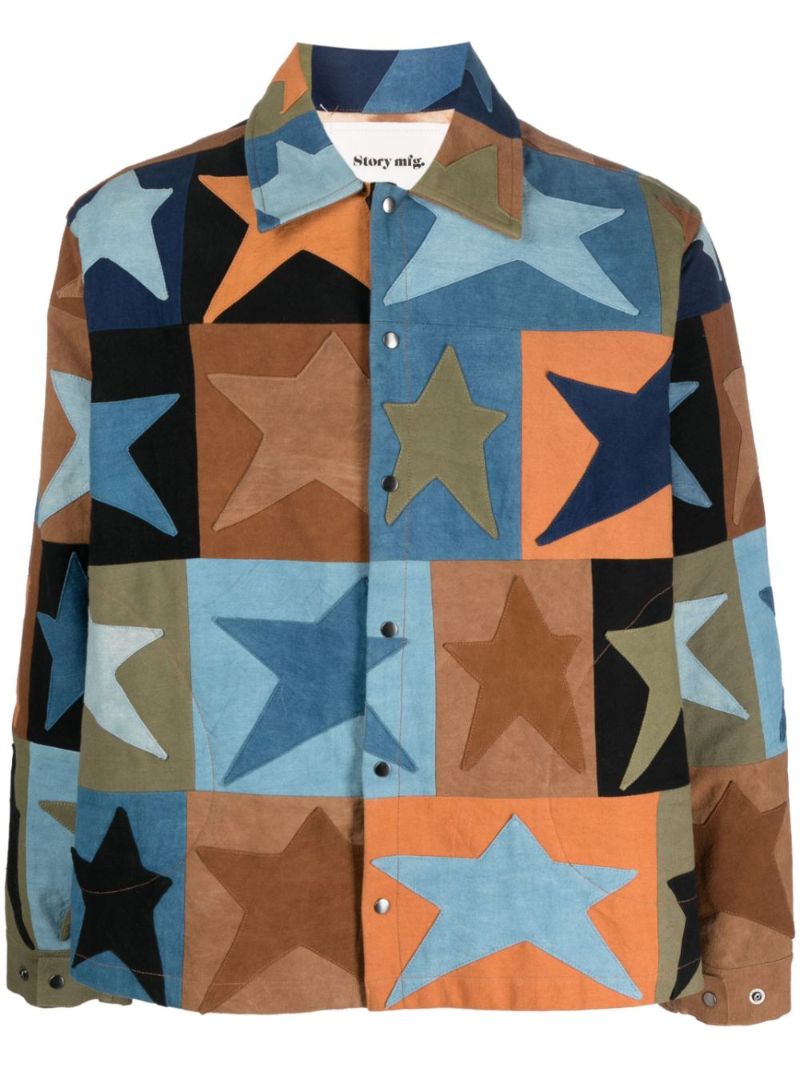 Blue Worf Patchwork Shirt Jacket
