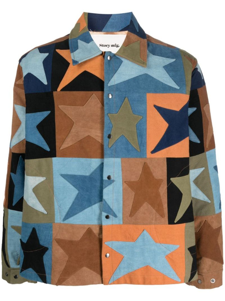 Blue Worf Patchwork Shirt Jacket