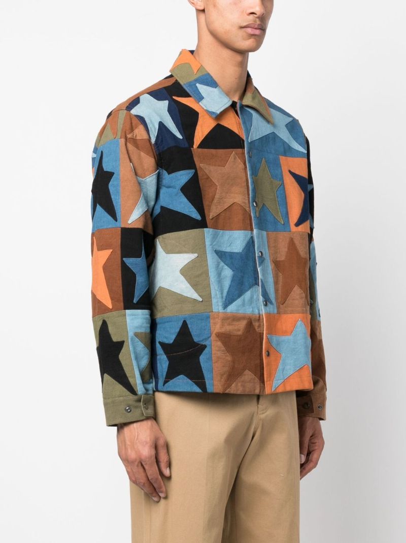 Blue Worf Patchwork Shirt Jacket