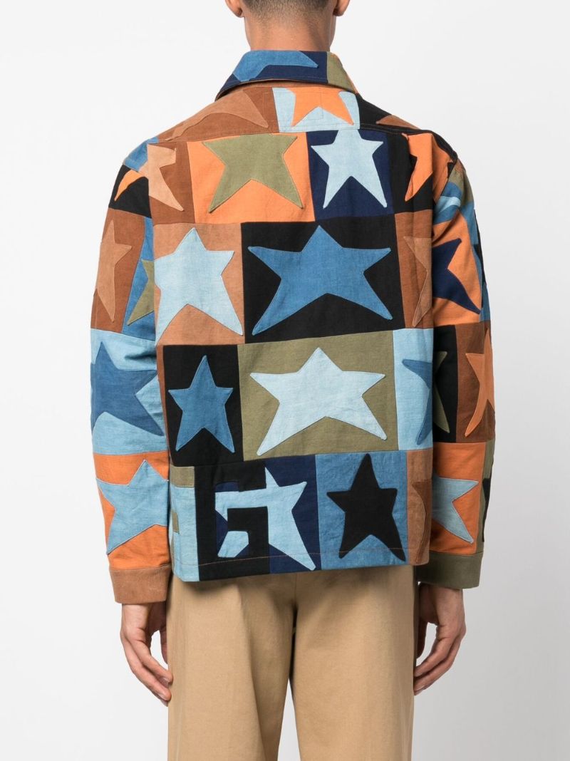 Blue Worf Patchwork Shirt Jacket