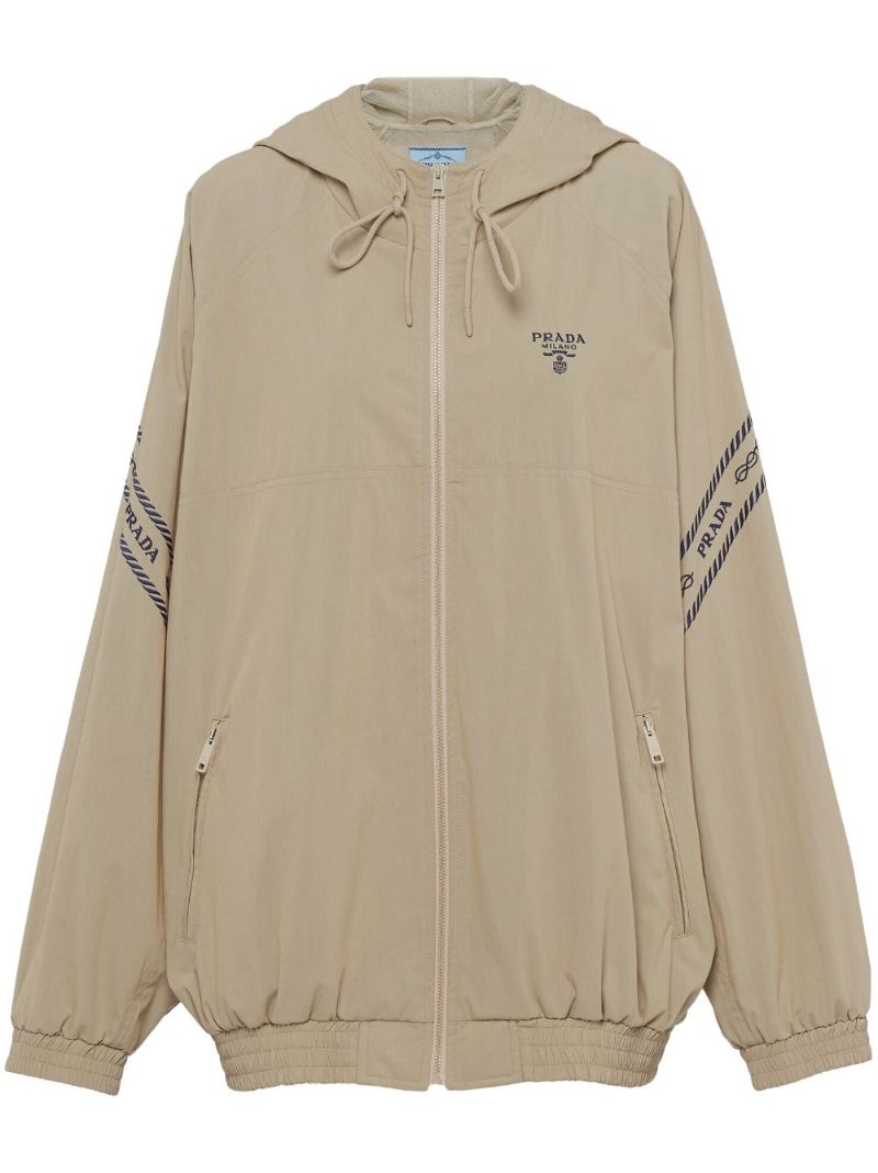 Beige Logo Embroidery Bomber Jacket